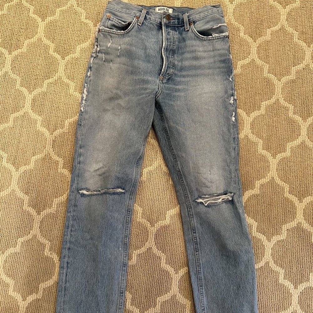 Agolde Riley high rise straight crop jeans with rips